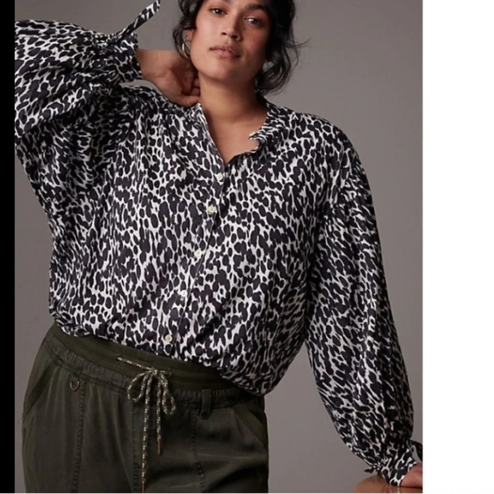 Anthropologie Maeve Blouse Ashleigh Puff-Sleeved 3x Black & White Animal Print